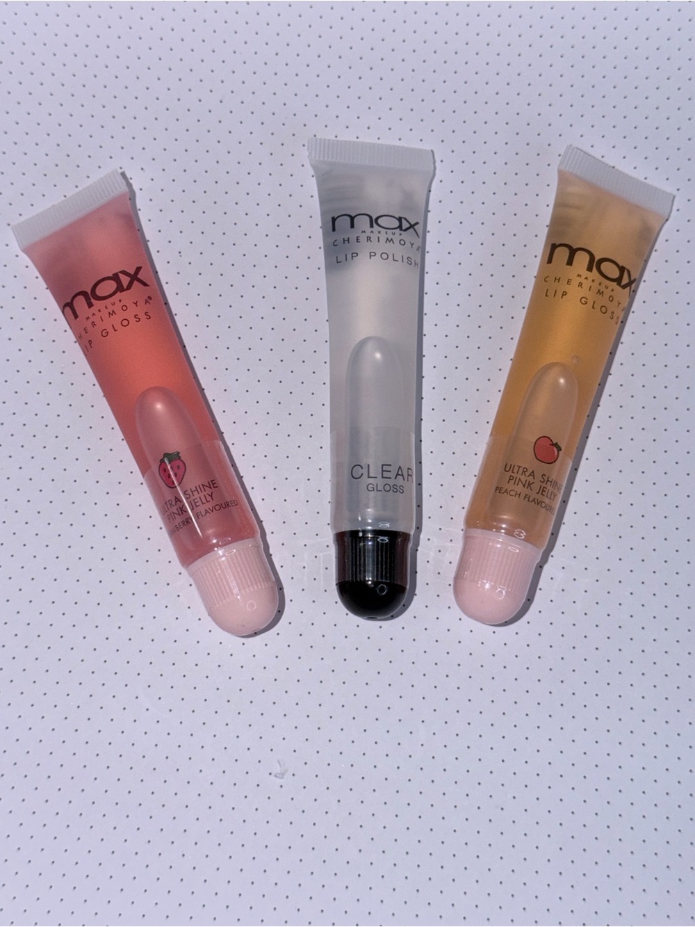 Trio Lip Gloss Set — Clear, Pink, Peach